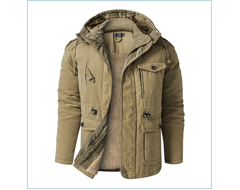 Winter Mens Fleece Warm Jackets, Khaki