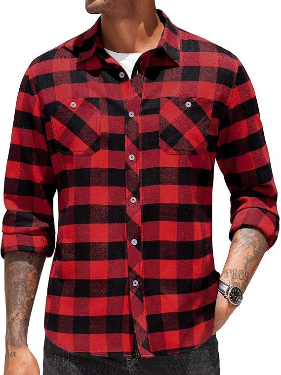 COOFANDY Men's Premium Flannel Plaid Shirt – Soft Brushed Cotton Long Sleeve Button Down (For Winter Casual & Outdoor)