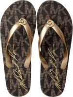 Michael Kors Women's MK Flip Flop Gold/Black Logo 