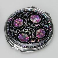 Mother of Pearl Purple Arabesque Flower Design Art Double Compact Makeup Cosmetic Pocket Hand Mirror