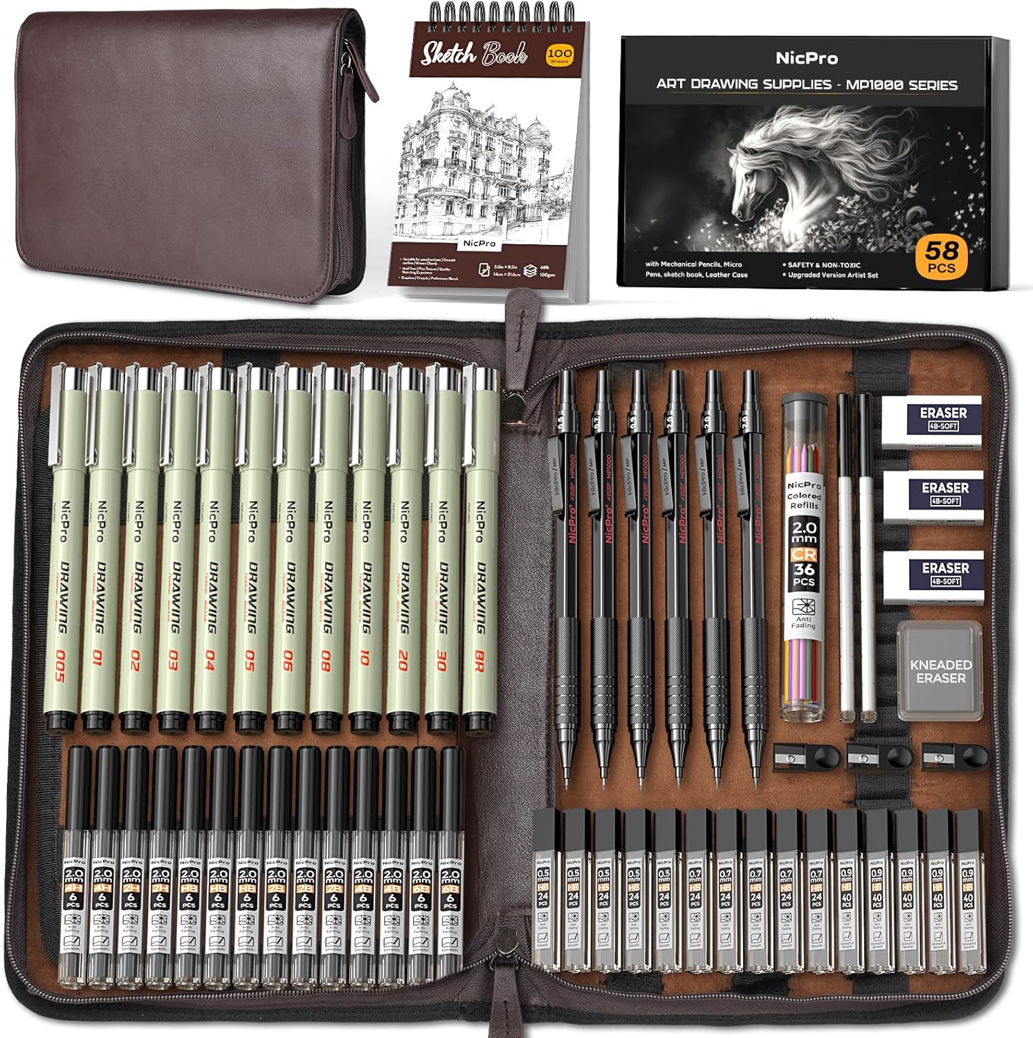 Nicpro 58PCS Art Drawing Supplies Kit - Profession
