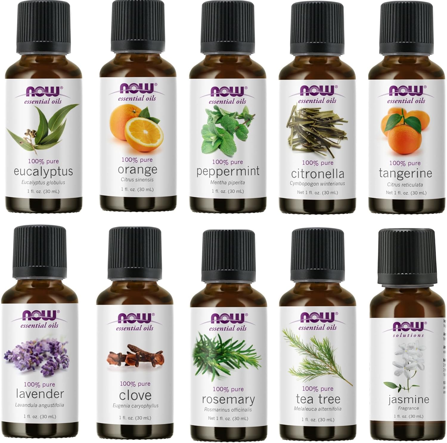 NOW Foods Essential Oils 10-Oil Variety Pack Sampler – 1oz Each (Lavender, Peppermint, Tea Tree, E