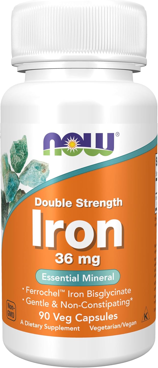 NOW Foods Iron 36 mg Double Strength (90 Veg Capsules)