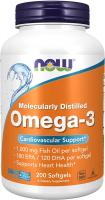 NOW Omega-3 1000mg, 200 Softgels DHA EPA, 200 Soft