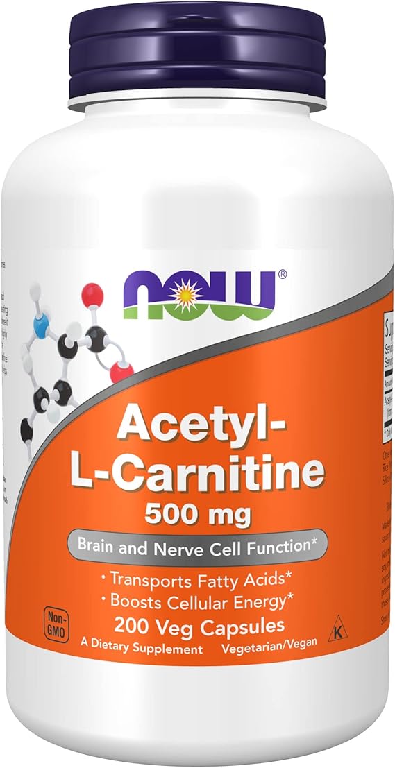 NOW Supplements, Acetyl-L Carnitine 500 mg, Amino Acid, Brain And Nerve Cell Function*, 200 Veg Caps