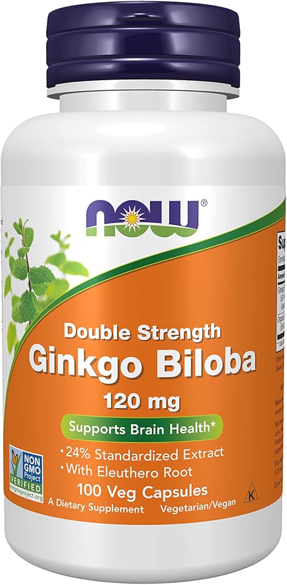 NOW Supplements, Ginkgo Biloba 120 mg, Double Strength, Non-GMO Project Verified, 100 Veg Capsules