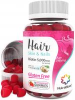 NutraBlast Biotin 5000 mcg Enhanced with Coconut Oil - Hair, Skin and Nails Vitamins - 90 Strawberry