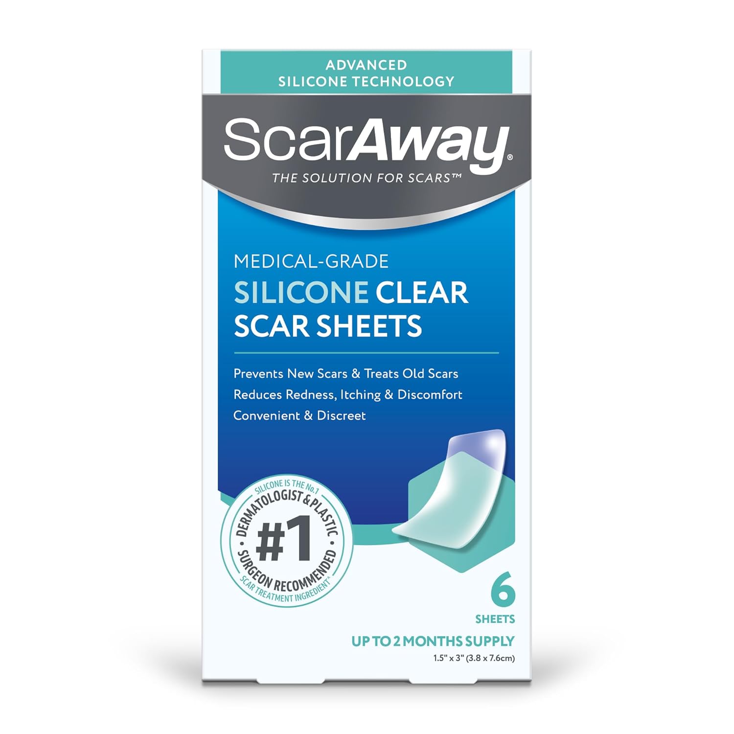 ScarAway Advanced Clear Silicone Scar Sheets - 6 Sheets (1.5&quot
