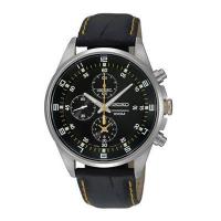 Seiko Men s SNDC89P2 Leather Synthetic Analog with Black Dial Watch - Black Leather Strap