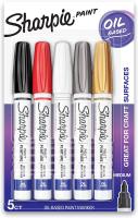 Sharpie Oil-Based Paint Markers, Medium Point, Assorted & Metallic Colors - 5 Count
