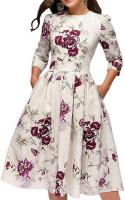 Women's Floral Vintage Dress Elegant Midi Evening 
