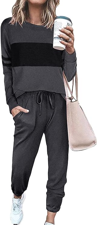 Women's Color Block Tracksuit Two-Piece Outfit for&hellip;