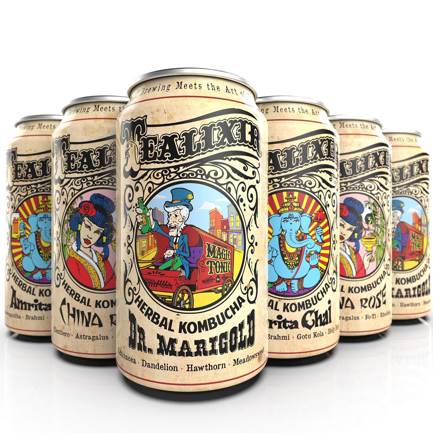 Tealixir Herbal Kombucha Tea - China Rose - Inspired By Traditional Chinese Medicine - 12 Pack Varie