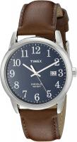 Timex Men s TW2P75900 Easy Reader Blue Dial Brown Leather Strap Watch, Brown/Silver-Tone/Blue