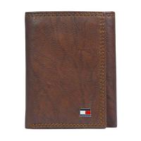 Tommy Hilfiger Men's Leather Trifold Wallet, Casual Tan, One Size