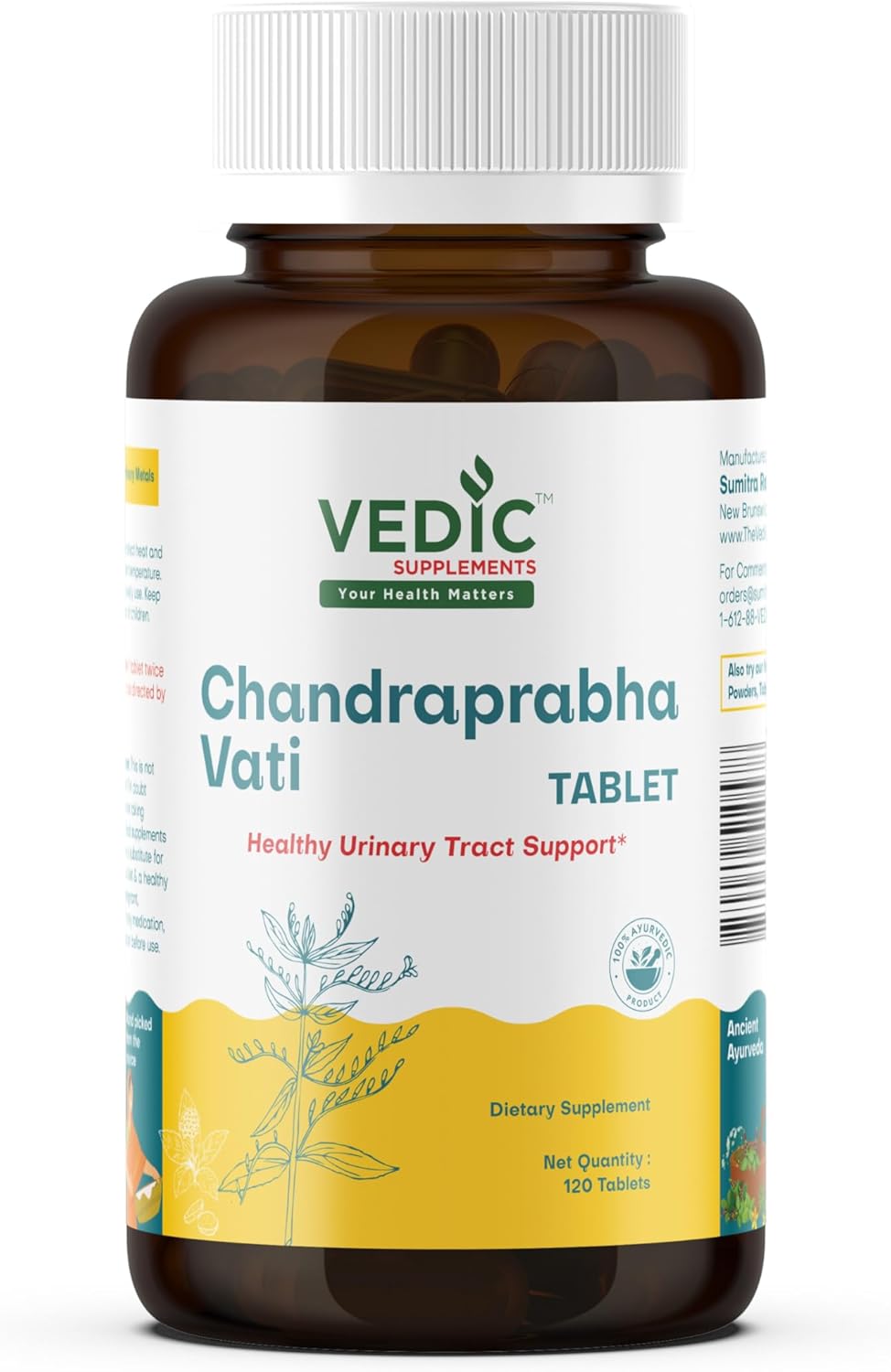 Vedic Supplements Chandraprabha Urinary Support Capsules 120 Count– Kidney, Bladder & Urinary Health Formula