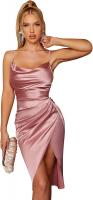 Women's Satin Slip Dress Cowl Neck Backless Ruched