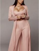 Women's Tracksuit Winter Autumn Knitted Long-sleeved Blazer Coat Tank Long Pants Three Piece Sets Ou