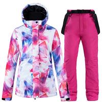 Womens Ski Suit Ski Jacket+Suspenders Ski Pants Waterproof Windproof Breathable Thermal For Snowboar
