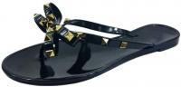 Womens Studded Flip Flops with Bow Open Toe Jelly 