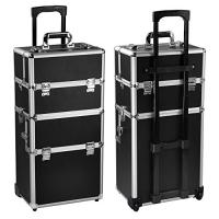 Yaheetech 3 in 1 Large Professional Rolling Trolley Cosmetic Makeup Train Case Aluminum-15 Pounds(6.