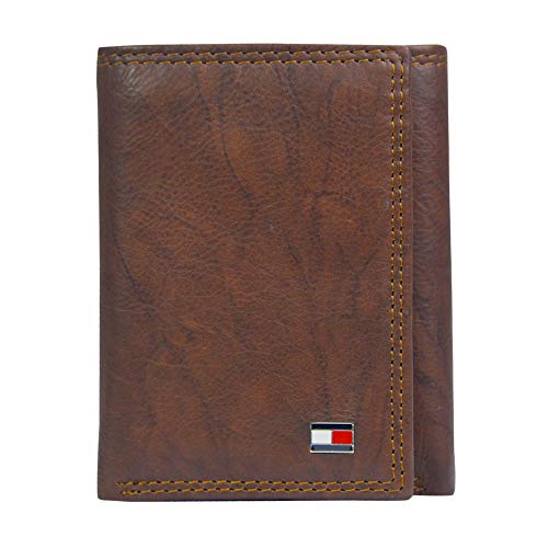 Tommy Hilfiger Men's Leather Trifold Wallet, Casual Tan, One Size
