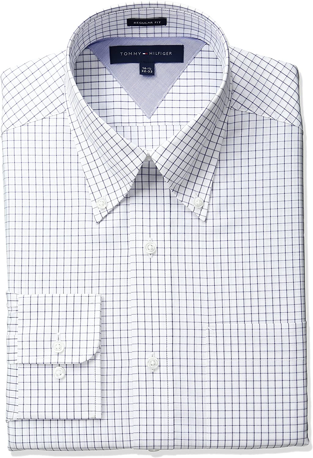 Tommy Hilfiger Men s Tattersall Dress Shirt, White, 15" Neck 32"-33" Sleeve