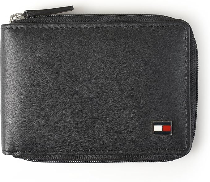 Tommy Hilfiger Men’s Zip-Around Slim Wallet – 100% Sheep Leather (Secure Everyday Carry & Premium Gift)