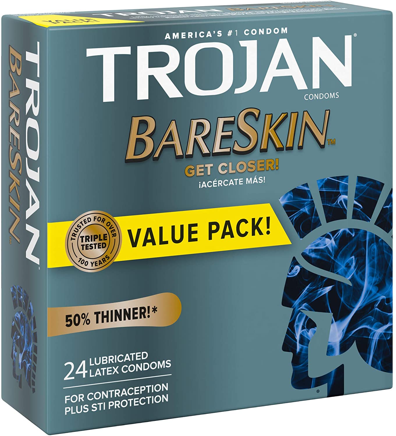 Trojan Bareskin Thin Premium Lubricated Get Closer Condoms - 24 Count