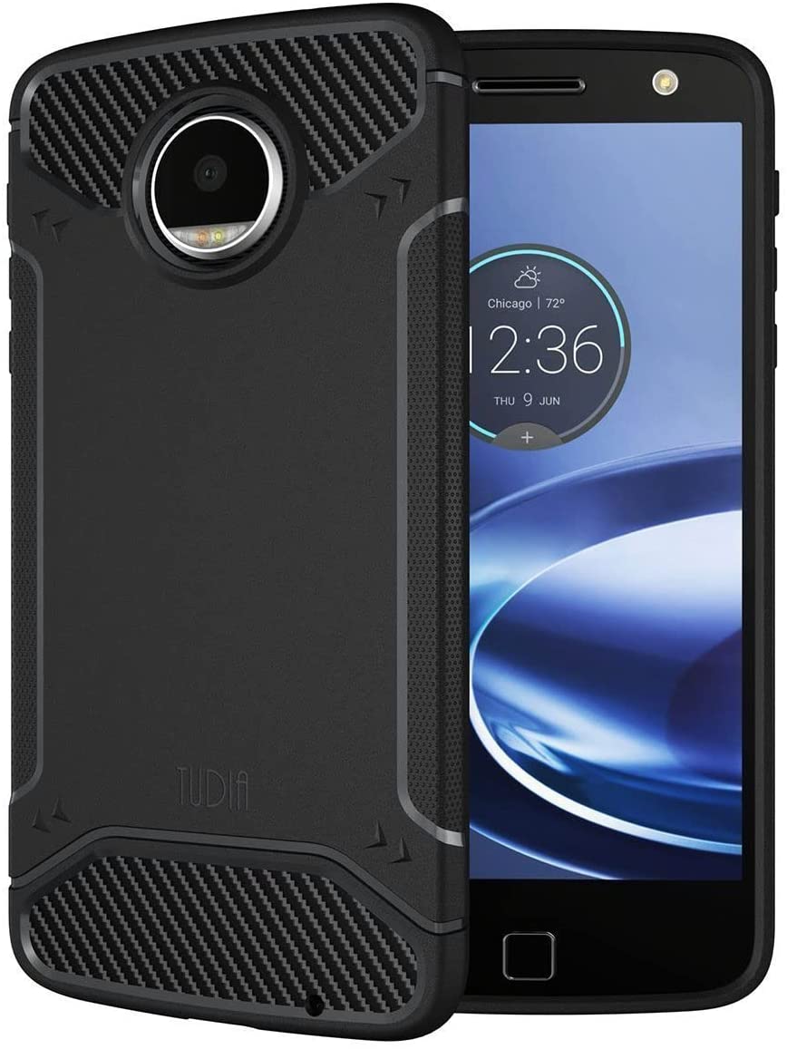 TUDIA Carbon Fiber Design Moto Z Force Droid TPU Bumper Shock Absorption Case