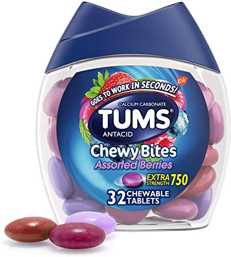 TUMS Chewy Bites Antacid Tablets Assorted Berries Heartburn Relief - 32 Count 750 mg