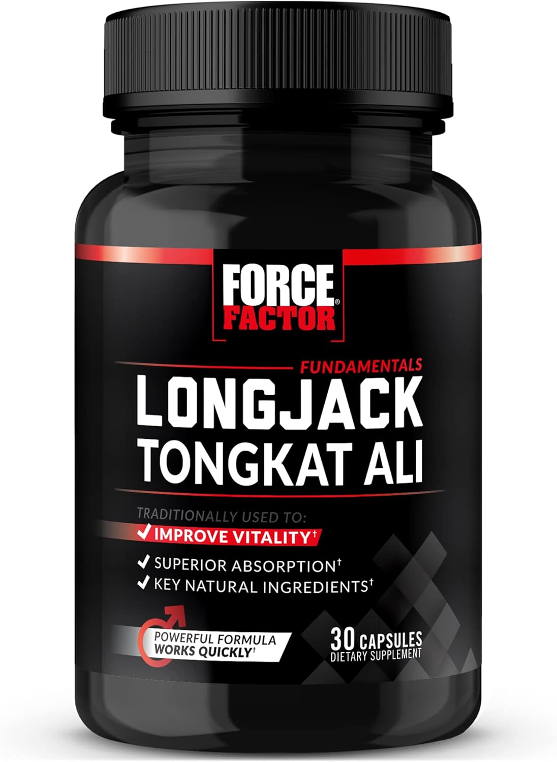 Force Factor Longjack Power Tongkat Ali Vitality Complex Strength Men's Drive, 30 Caps