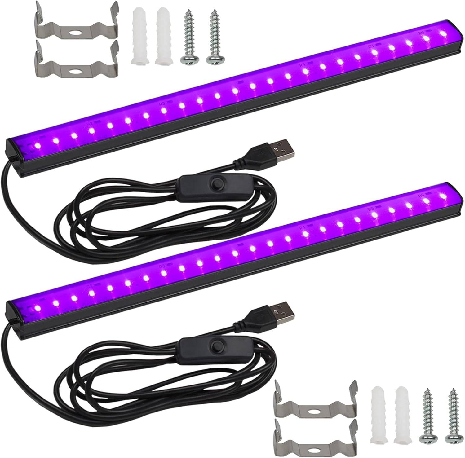 CICINY 10W UV Black Light Bar (2 Pack) – 1ft USB LED Strip for Glow Parties, Body Paint, Fluorescent Posters, Halloween & Stain Detection – Portable UV Light for Home, Clubs & Events