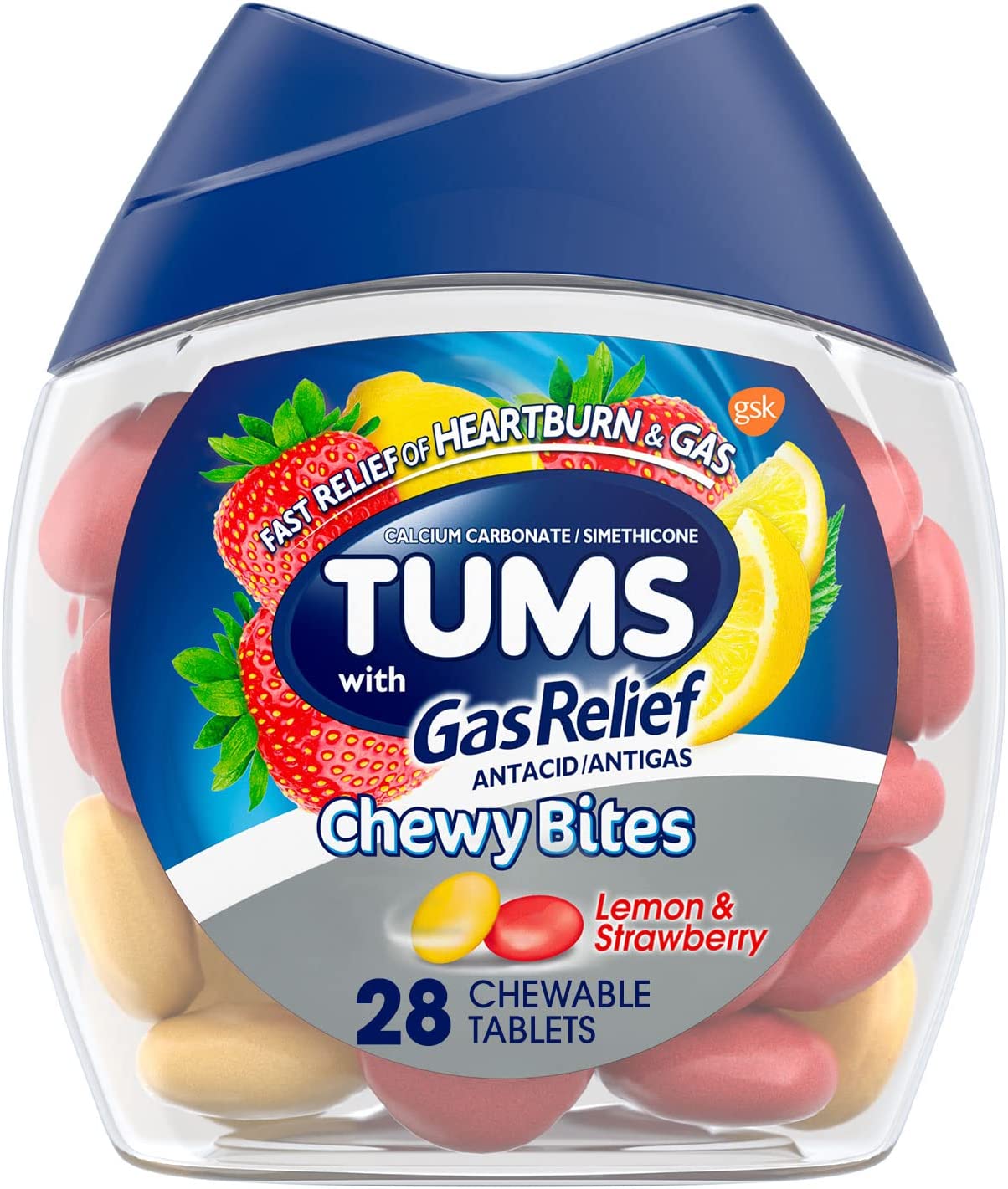 Antacid Tablets by TUMS, Chewy Bites for Relieves Heartburn - 28 Count