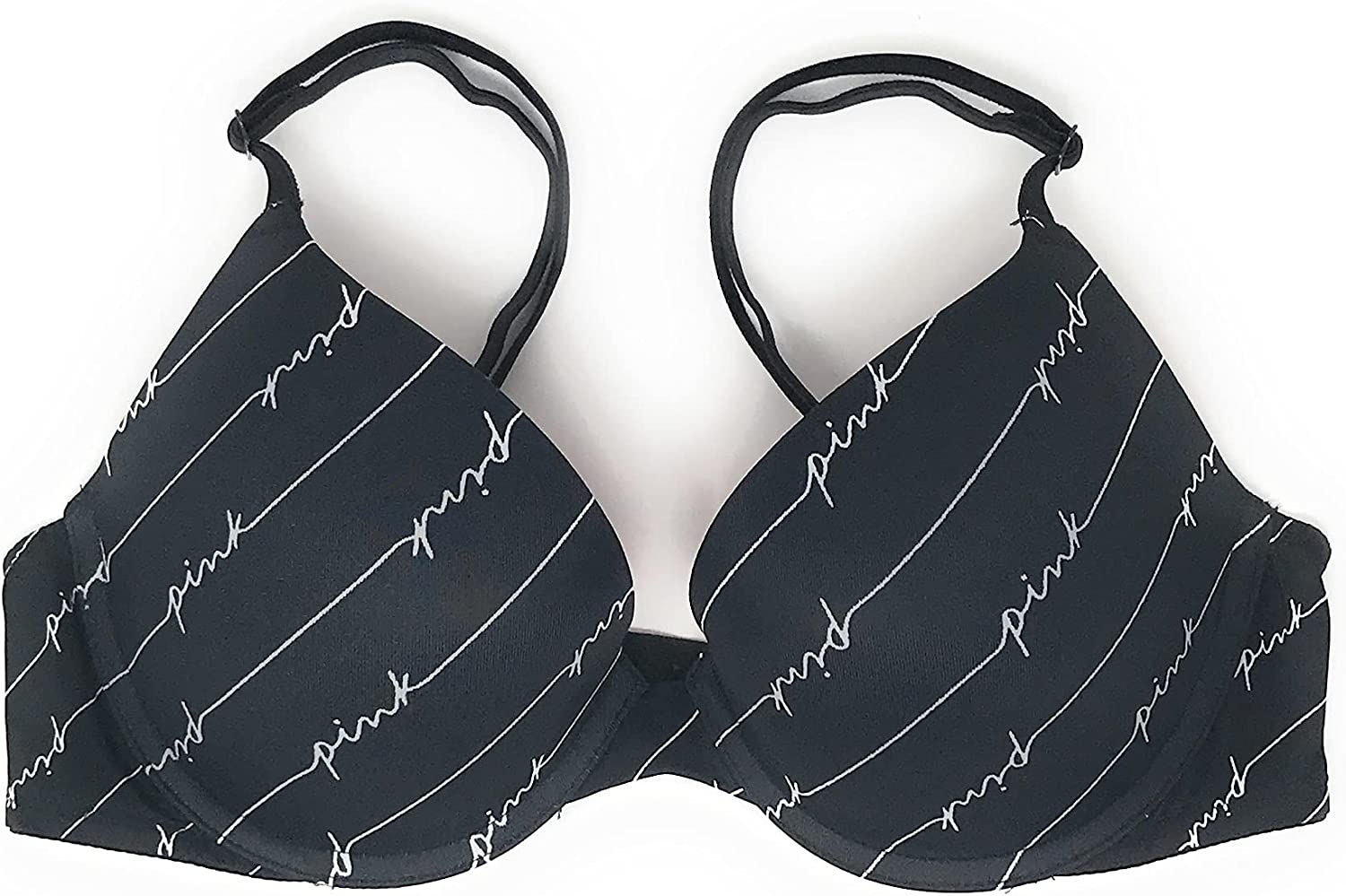 Victoria's Secret Pink Wear Everywhere Push-Up Bra, Black Linear Script - 36B
