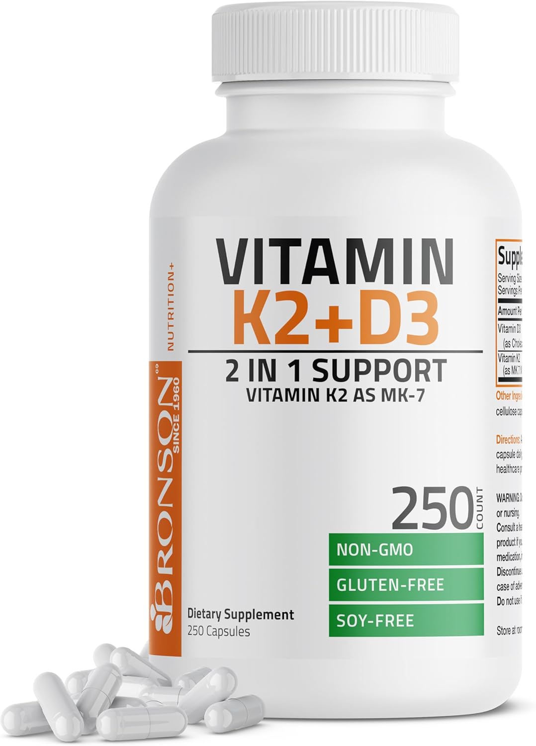 Vitamin K2 (MK7) with D3 for Bone and Heart Health Supplement, 5000 IU-D3 & 90 mcg-K2, Vitamin D & K Complex - 250 Capsules