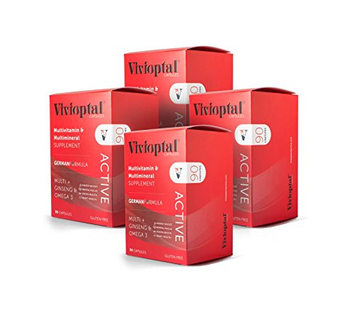 Vivioptal Active 1 Year Supply - Multivitamin & Multimineral Supplement, Pack of 4 - Ginseng & Omega 3 - 90 Softgels