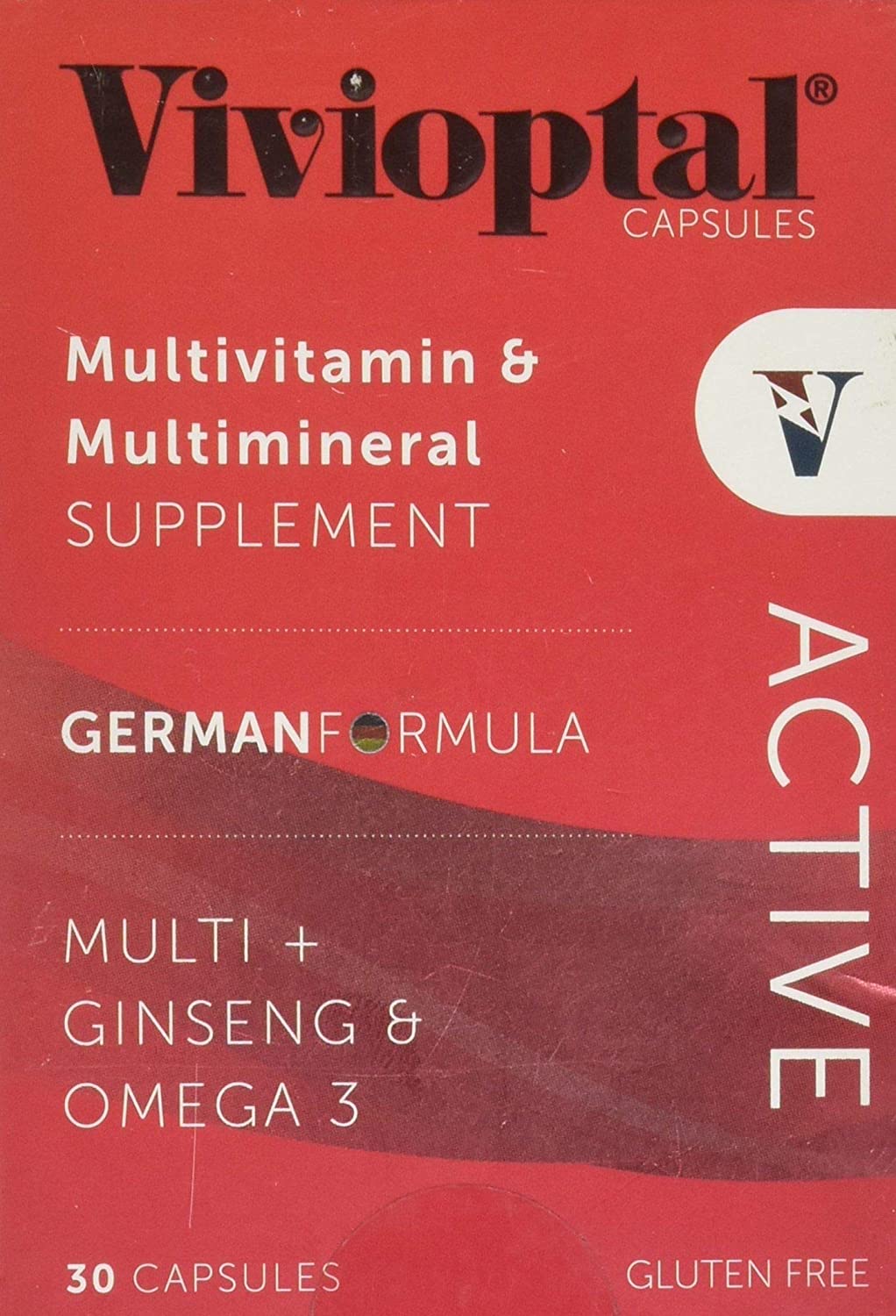 Vivioptal Active 30 Capsules, German Formula - Multivitamin & Multimineral Supplement - Ginseng & Omega 3