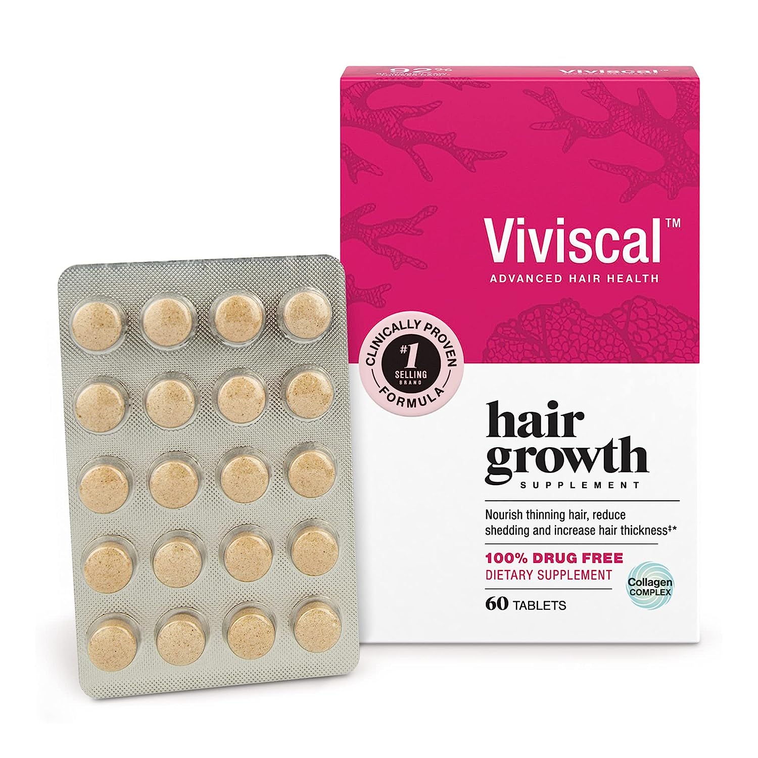 Viviscal Hair Growth Supplements for Women — 60 Tablets (1-Month) for Thicker, Fuller Hair with Collagen Complex