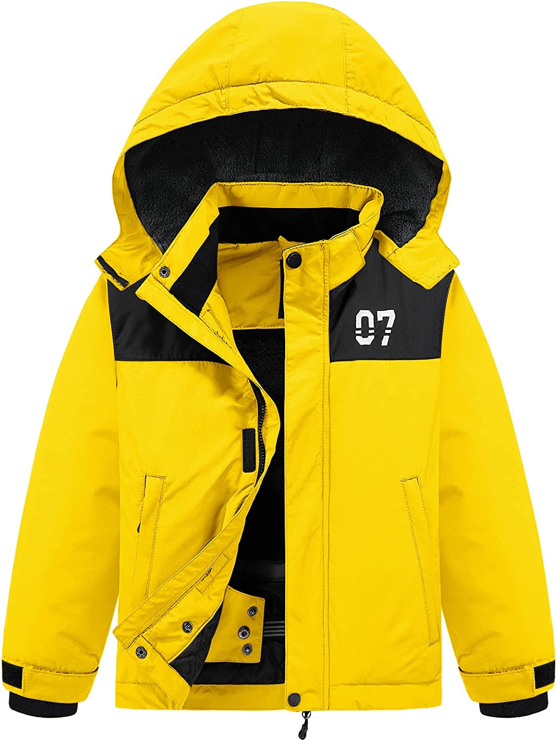 Waterproof Ski Jacket Fleece Lined Warm Winter Snow Coat Kids Winter Jacket with Detachable Hood - Yellow, 8 Size