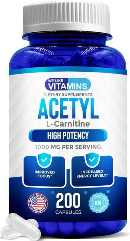 We Like Vitamins Acetyl L-Carnitine 1000mg - 200 Veggie Capsules (100-Day Supply for Brain Focus & Cellular Energy)