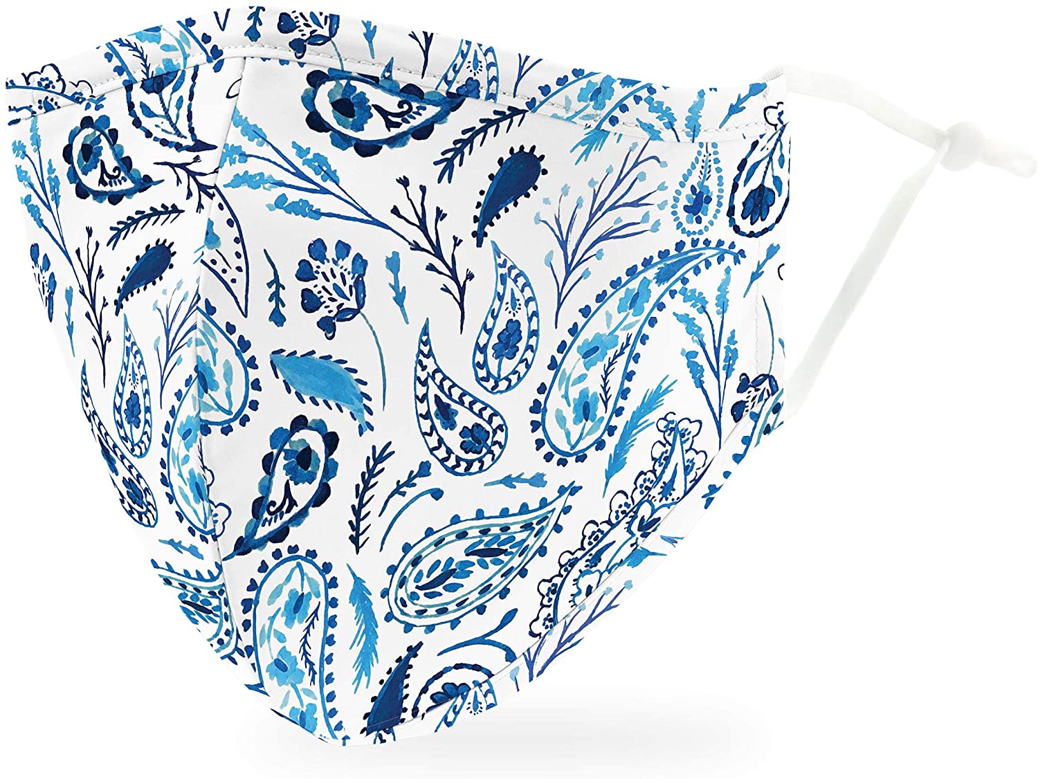 Weddingstar 3-Ply Adult Washable Cloth Face Mask Reusable and Adjustable with Filter Pocket - Blue Paisley