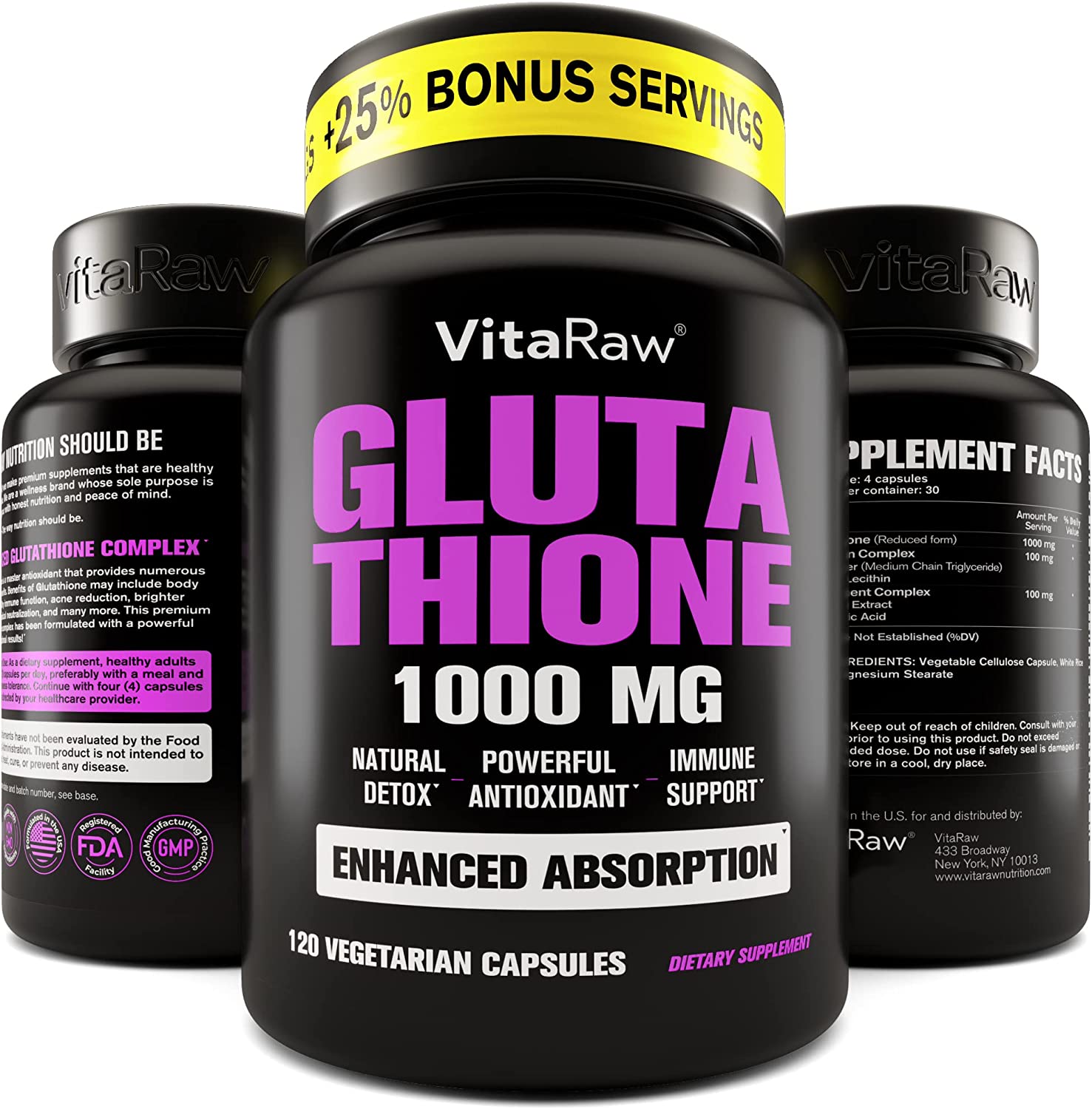 WINNER ORGANIC 1000mg Glutathione for Immune Support with Enhanced Absorption, Glowing Skin - 120 Vcaps