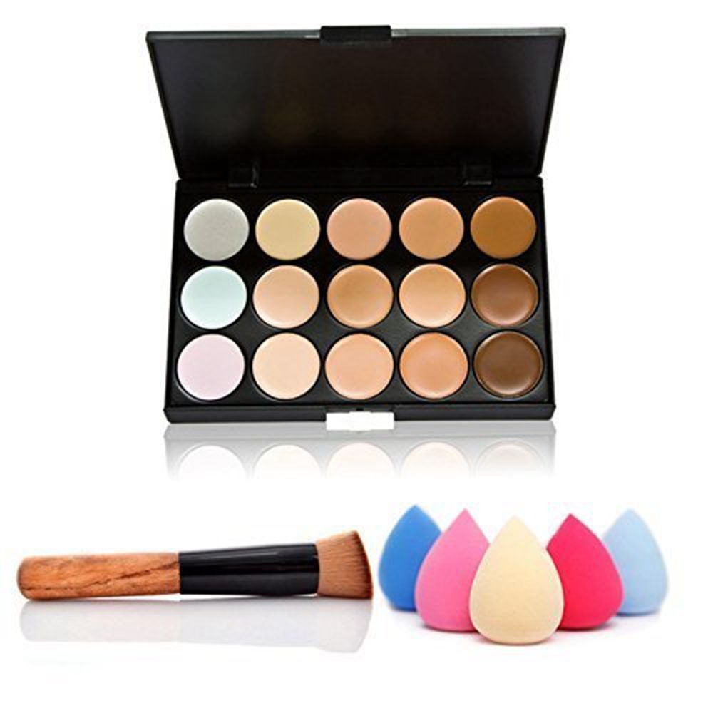 Women Fashion Professional 15 Color Makeup Cosmetic Contour Concealer Palette with Make Up+Sponge+Concealer Brush