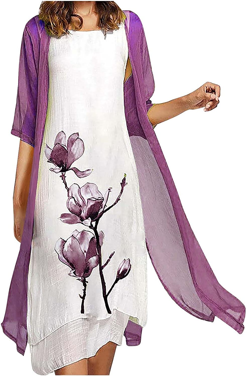 Women's Casual Cocktail Dresses Summer Long Length Two Piece Set Dress - Purple, XL