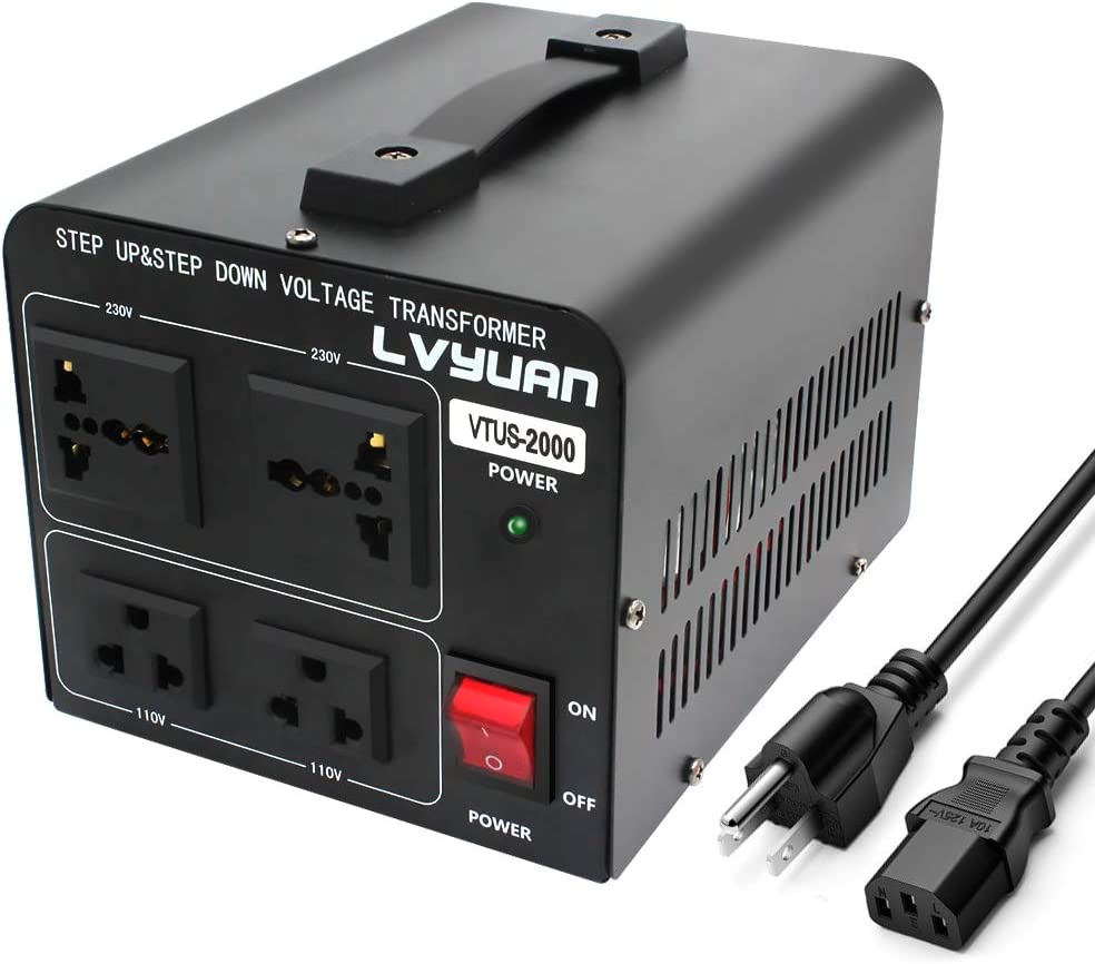 Yinleader 2000W Voltage Converter Transformer – Step Up/Down 110V‑220V with Dual Circuit Protection - Black