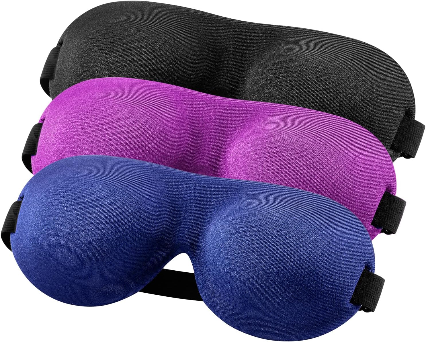 YIVIEW 3D Sleep Mask Pack: Your Ultimate Light-Blocking Slumber Companion, Pack of 3, Black, Blue & Purple