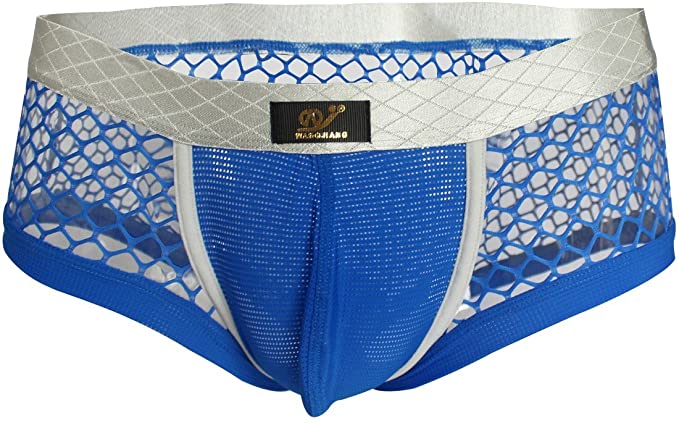 YiZYiF Men's Openwork Mesh Breathable Thongs Soft Bikini Swimwear, Medium Size - Blue