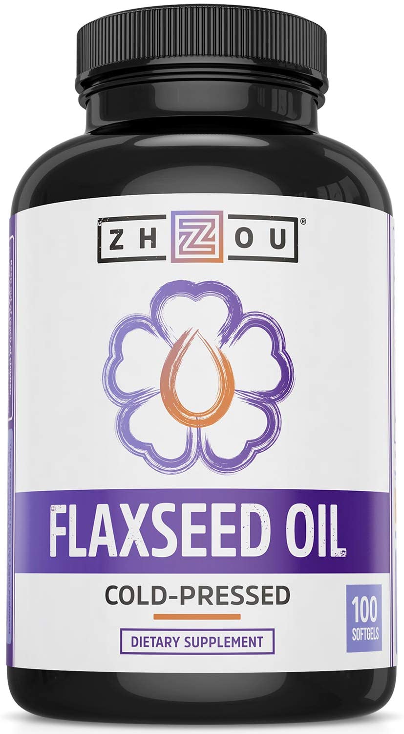 Zhou Flaxseed Oil 1000 mg | Supports Heart, Hair, Skin & Nails  | Essential Omega 3,6, 9 Fatty Acids | 100 Count